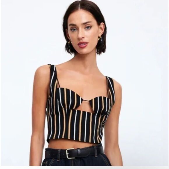 NWT LIONESS Odette Onyx Stripe Top Sz XS - Picture 3 of 15